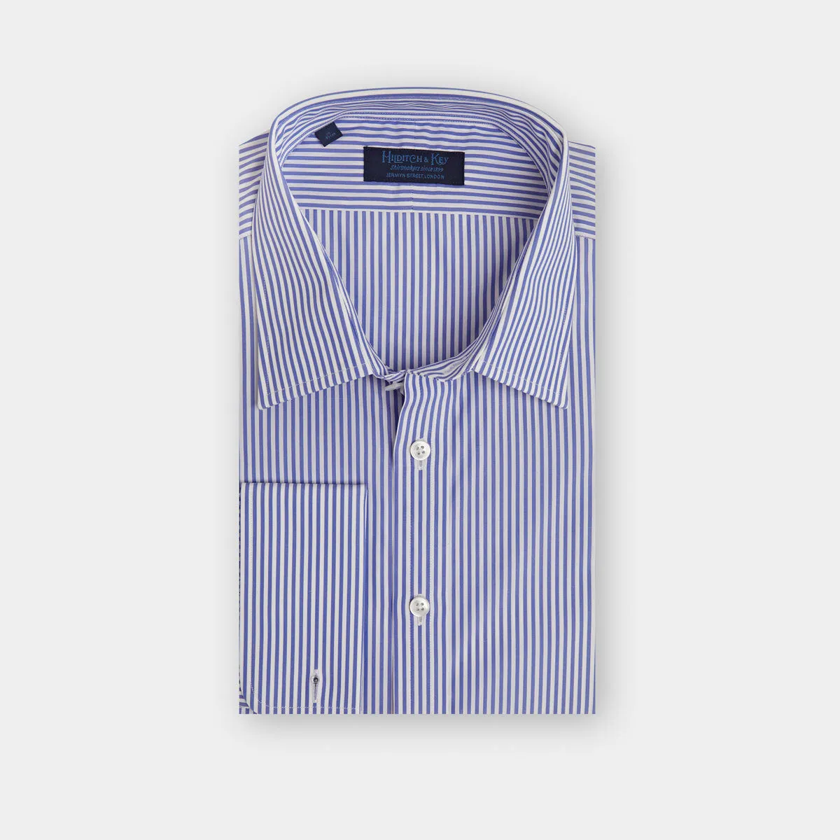 Contemporary Fit, Classic Collar, Double Cuff in Blue & White Medium Bengal