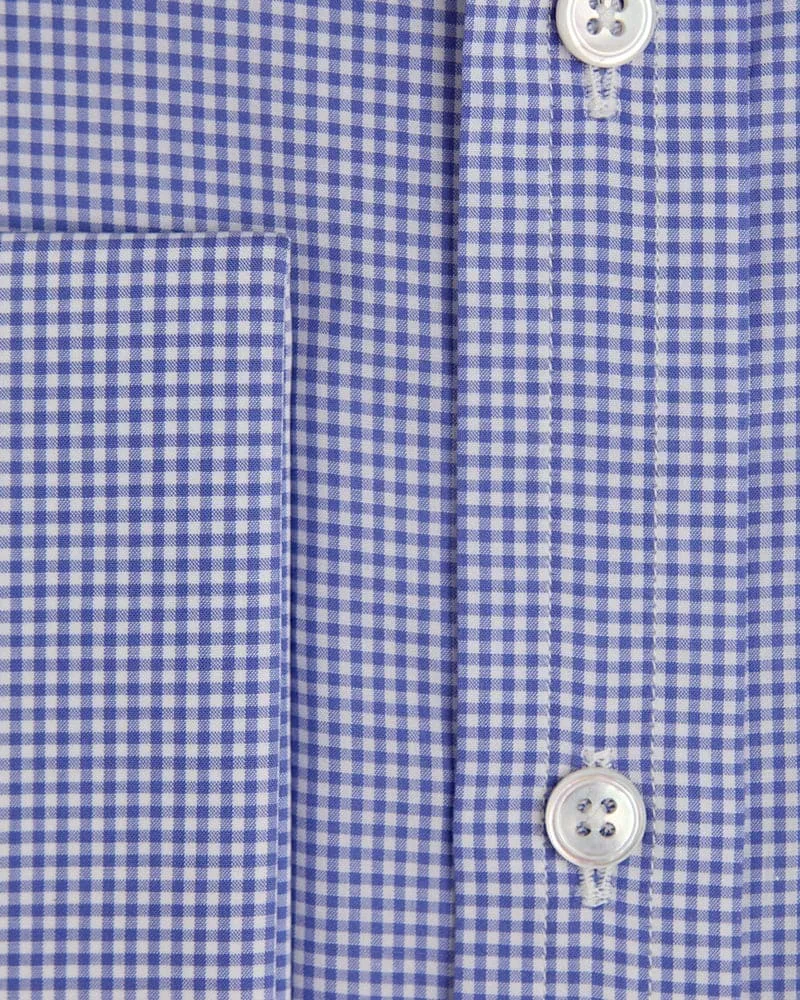 Contemporary Fit, Classic Collar, Double Cuff in Blue Gingham Check