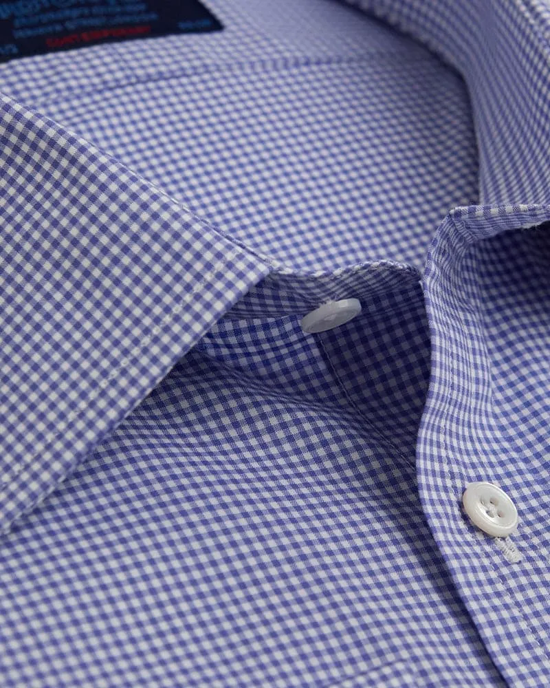 Contemporary Fit, Classic Collar, Double Cuff in Blue Gingham Check