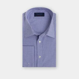 Contemporary Fit, Classic Collar, Double Cuff in Blue Gingham Check