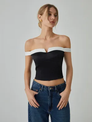 Contrast Trim Graceful Off-Shoulder Blouse