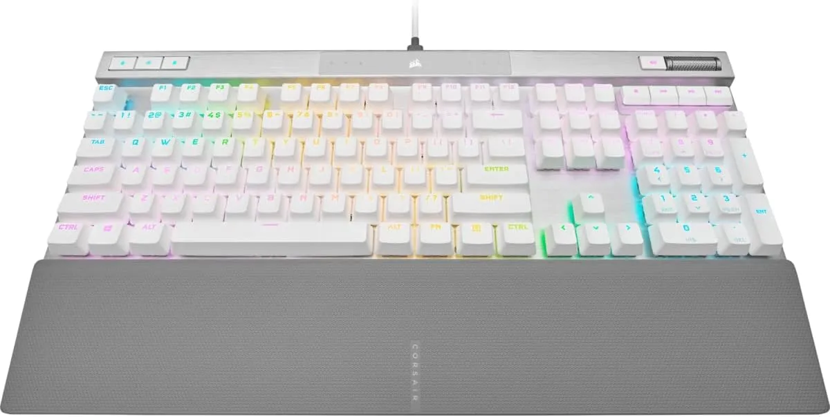 Corsair K70 PRO RGB Optical-Mechanical Gaming Keyboard - OPX Linear Switches, PBT Double-Shot Keycaps, 8,000Hz Hyper-Polling, Magnetic Soft-Touch Palm Rest - NA Layout, QWERTY - White