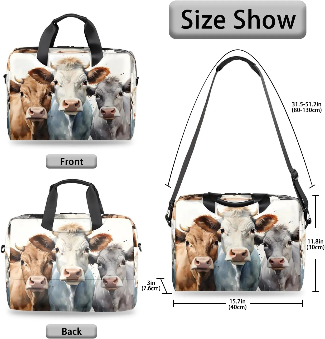 Cow Animals Laptop Bag 15.6 Inch Waterproof Laptop Sleeve Case with Shoulder Straps Computer Case Cover Slim Briefcase for Men and Women