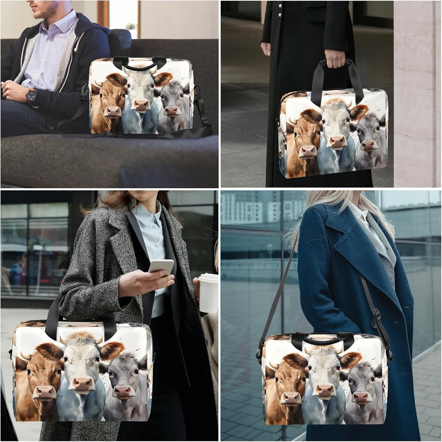 Cow Animals Laptop Bag 15.6 Inch Waterproof Laptop Sleeve Case with Shoulder Straps Computer Case Cover Slim Briefcase for Men and Women