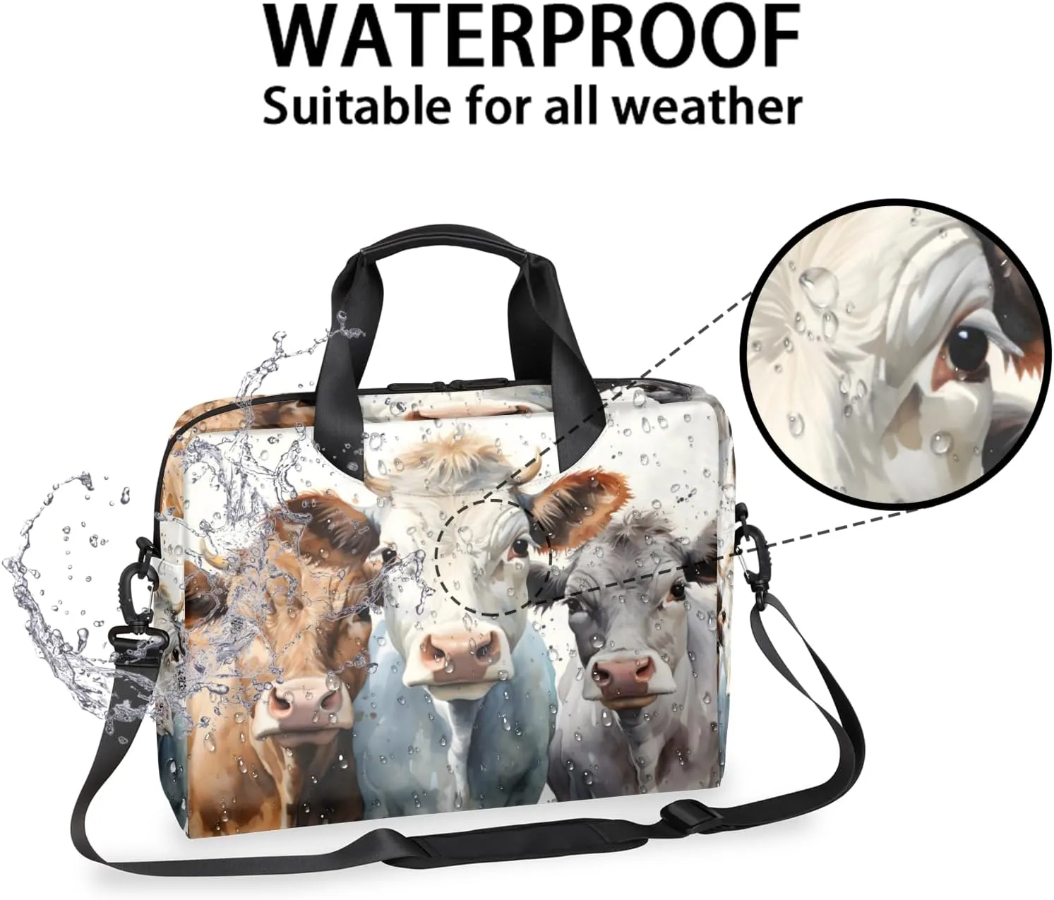 Cow Animals Laptop Bag 15.6 Inch Waterproof Laptop Sleeve Case with Shoulder Straps Computer Case Cover Slim Briefcase for Men and Women