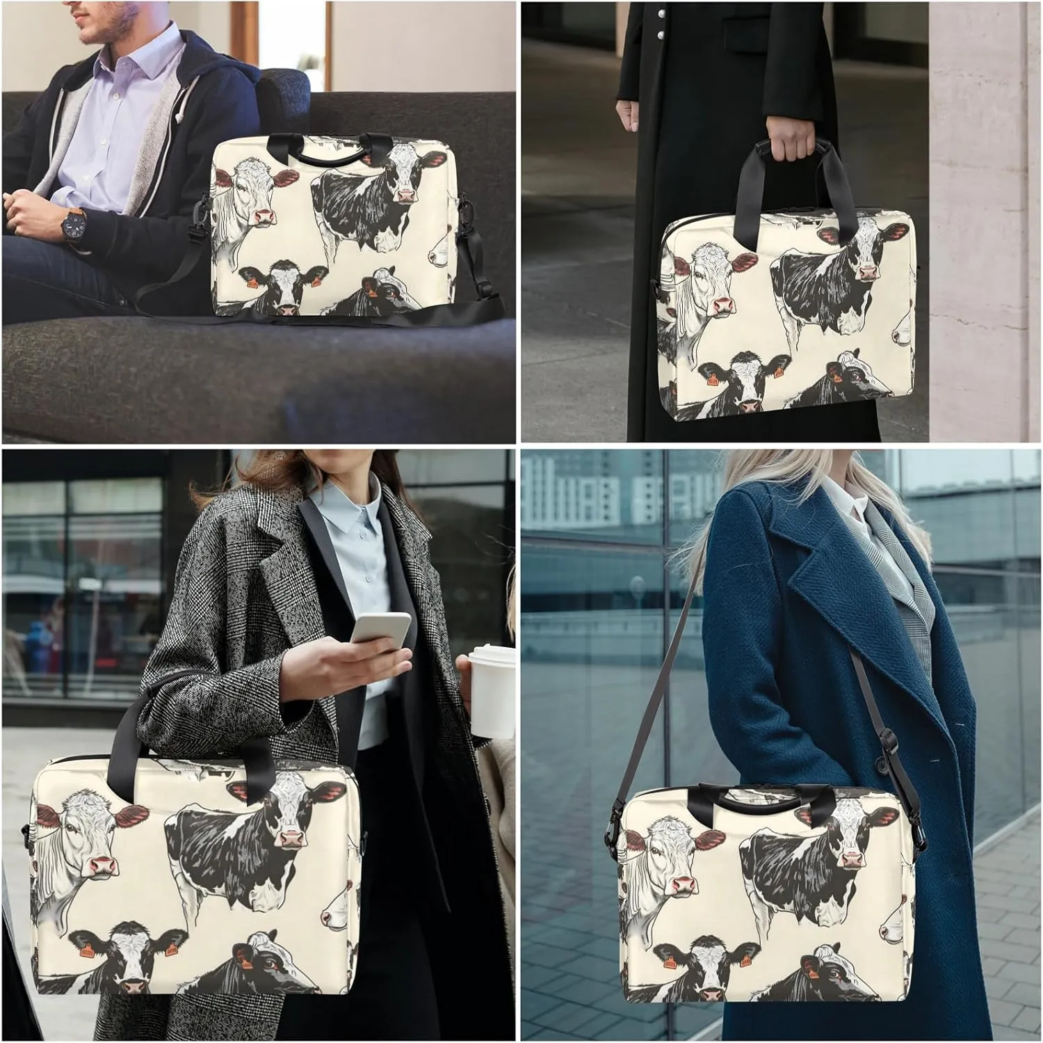 Cow Funny Animals Laptop Bag 15.6 Inch Waterproof Laptop Sleeve Case with Shoulder Straps Computer Case Cover Slim Briefcase for Men and Women