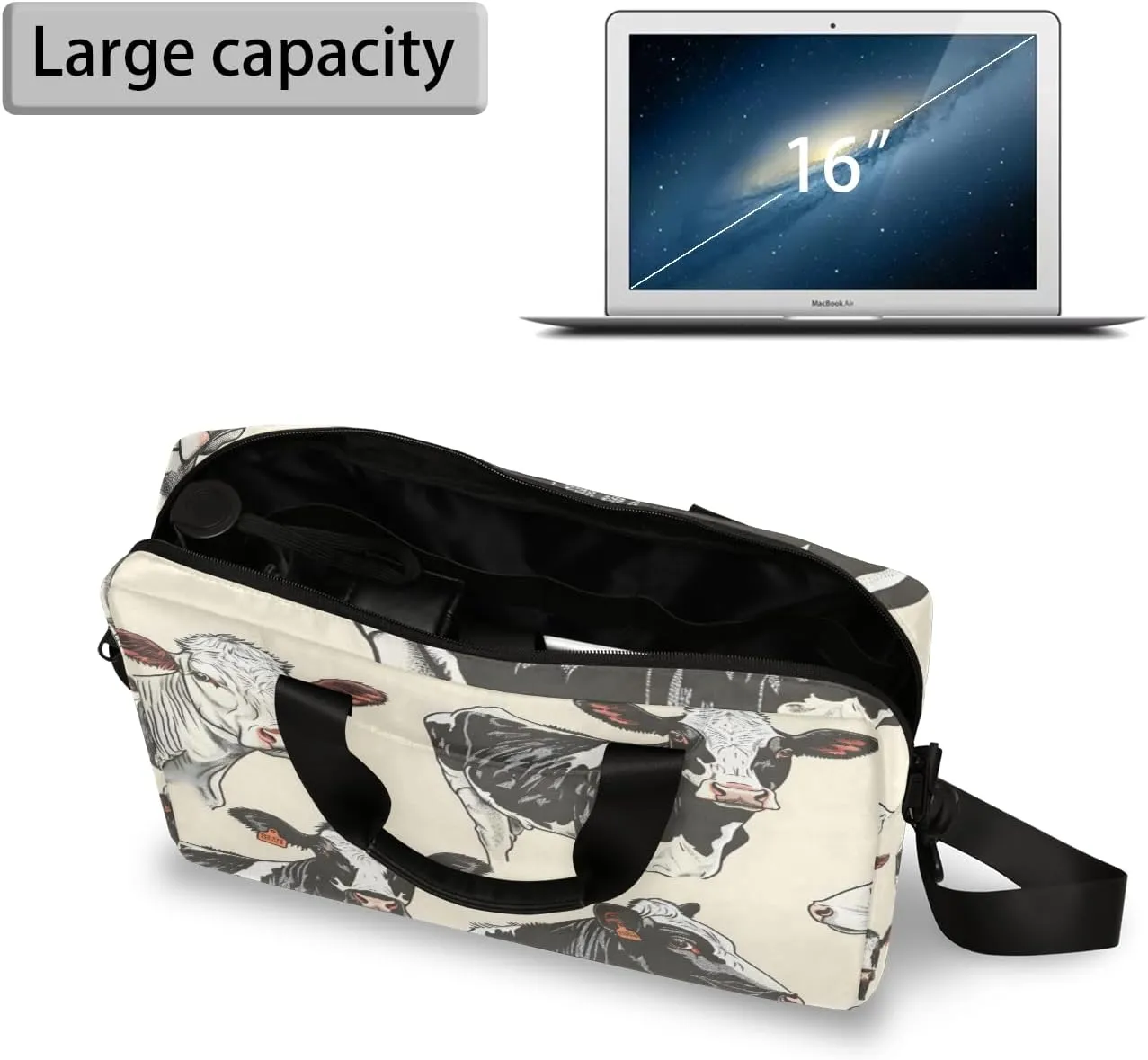 Cow Funny Animals Laptop Bag 15.6 Inch Waterproof Laptop Sleeve Case with Shoulder Straps Computer Case Cover Slim Briefcase for Men and Women