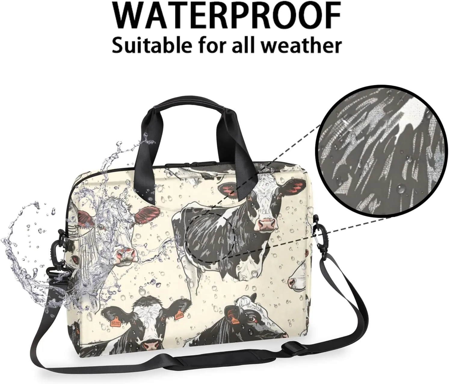 Cow Funny Animals Laptop Bag 15.6 Inch Waterproof Laptop Sleeve Case with Shoulder Straps Computer Case Cover Slim Briefcase for Men and Women