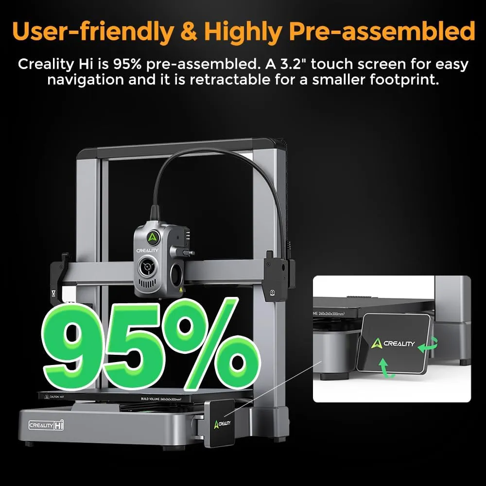 Creality Hi 3D Printer, Support Multi Color Printing Needs CFS, 500mm/s Max Speed 95% Pre-Assemble, XY Step-Servo Motor and Auto Leveling Build Volume 10.2410.2411.81 inch