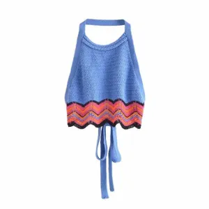 CROCHET CROPPED KNIT TOP