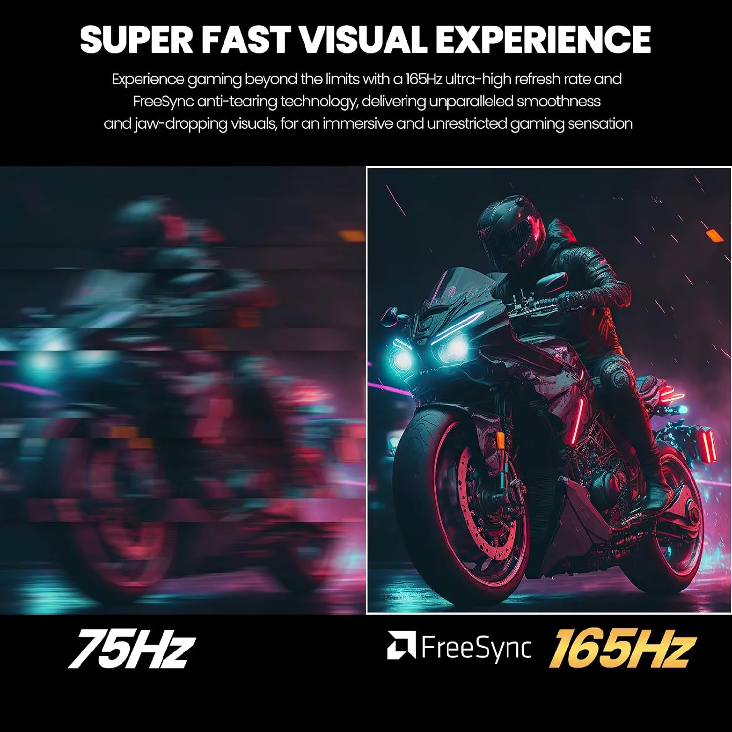 CRUA 24.5Inch Gaming Monitor 144Hz/165Hz, FHD(1920x1080P) 120% sRGB Computer Monitor, Height/Pivot/Swivel/Tilt Adjustable Vertical Monitor, Support FreeSync, DP,HDMI, Wall Mount (75mmX75mm)