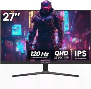 CRUA 27 Inch Gaming Monitor, QHD 1440P 120Hz IPS Computer Monitor, 120% sRGB, AMD Freesync, HDMI 2.0 & Displayport 1.2, Low Blue Light, Support Wall Mountable Installs/Tilt Adjustable-Black