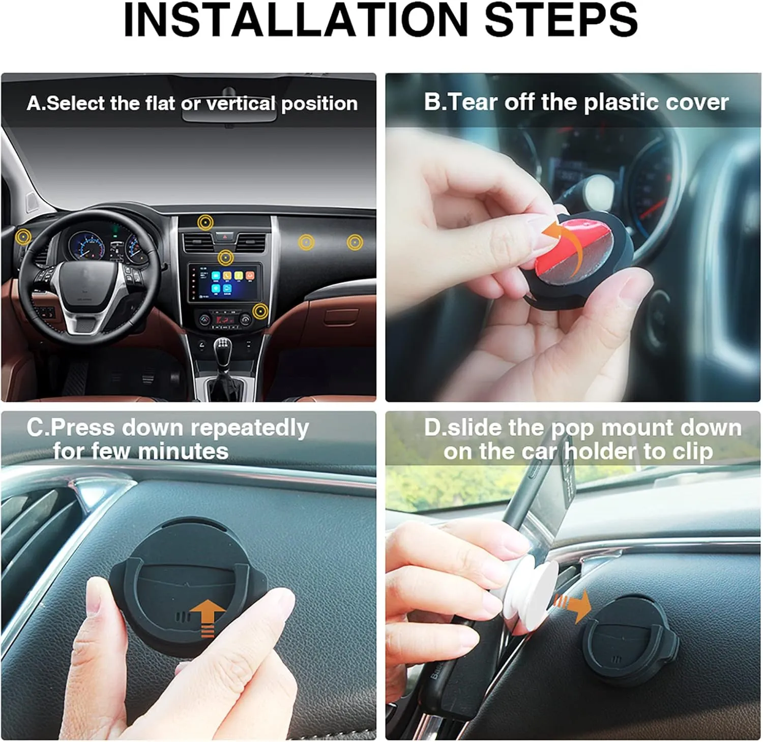 daite Socket Car Mount Grips Holder for Phone Stand 360 Rotation Dashboard Sticker Holder for Socket Mount Users on Car Dashboard Home Wall Office Kitchen (Rotation   Flat)