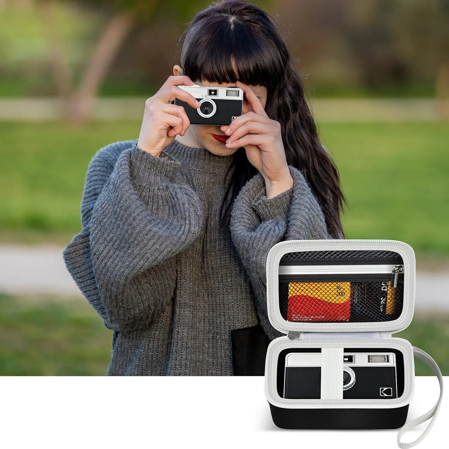 Digital Camera Case Compatible with KODAK EKTAR H35 H35N Half Frame Film Camera, Storage Holder Organizer for Kodak Ultra F9 M35 M38 Paper Shoot kamera, 35mm Film Rolls (Box Only) - Black