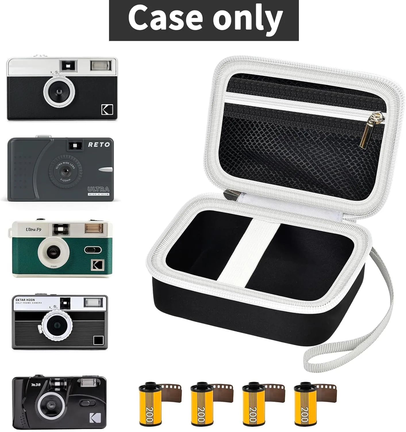 Digital Camera Case Compatible with KODAK EKTAR H35 H35N Half Frame Film Camera, Storage Holder Organizer for Kodak Ultra F9 M35 M38 Paper Shoot kamera, 35mm Film Rolls (Box Only) - Black