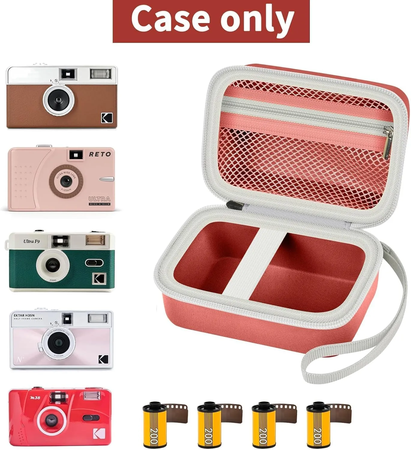 Digital Camera Case Compatible with KODAK EKTAR H35 H35N Half Frame Film Camera, Storage Holder Organizer for Kodak Ultra F9 M35 M38 Paper Shoot kamera, 35mm Film Rolls (Box Only)- Brown
