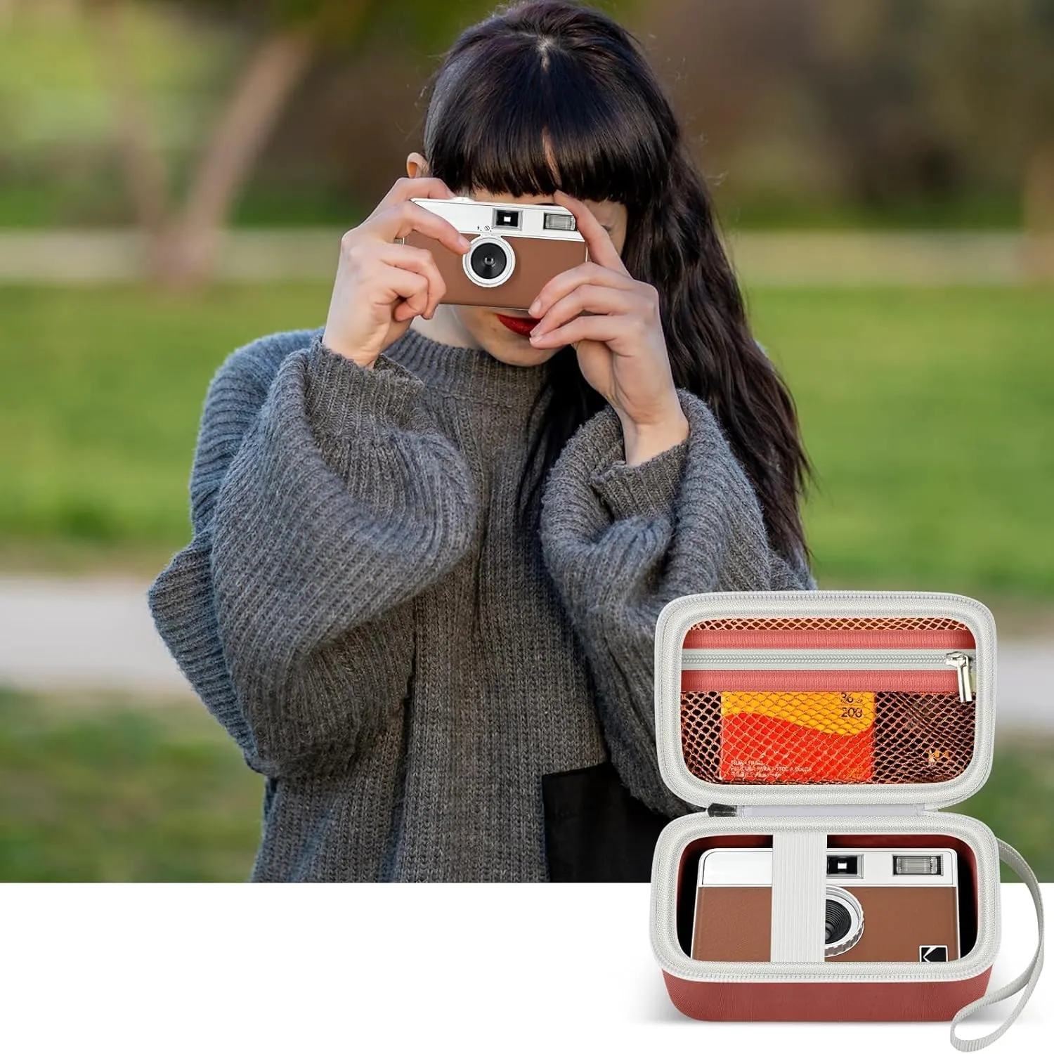 Digital Camera Case Compatible with KODAK EKTAR H35 H35N Half Frame Film Camera, Storage Holder Organizer for Kodak Ultra F9 M35 M38 Paper Shoot kamera, 35mm Film Rolls (Box Only)- Brown