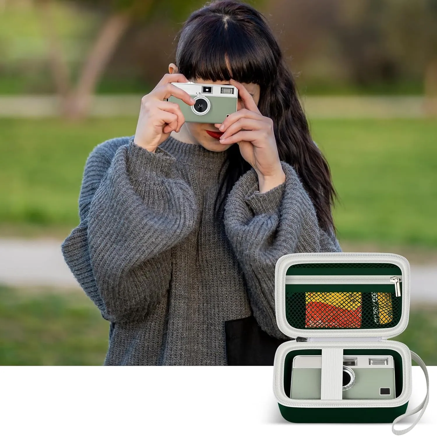 Digital Camera Case Compatible with KODAK EKTAR H35 H35N Half Frame Film Camera, Storage Holder Organizer for Kodak Ultra F9 M35 M38 Paper Shoot kamera, 35mm Film Rolls (Box Only) - Dark Green