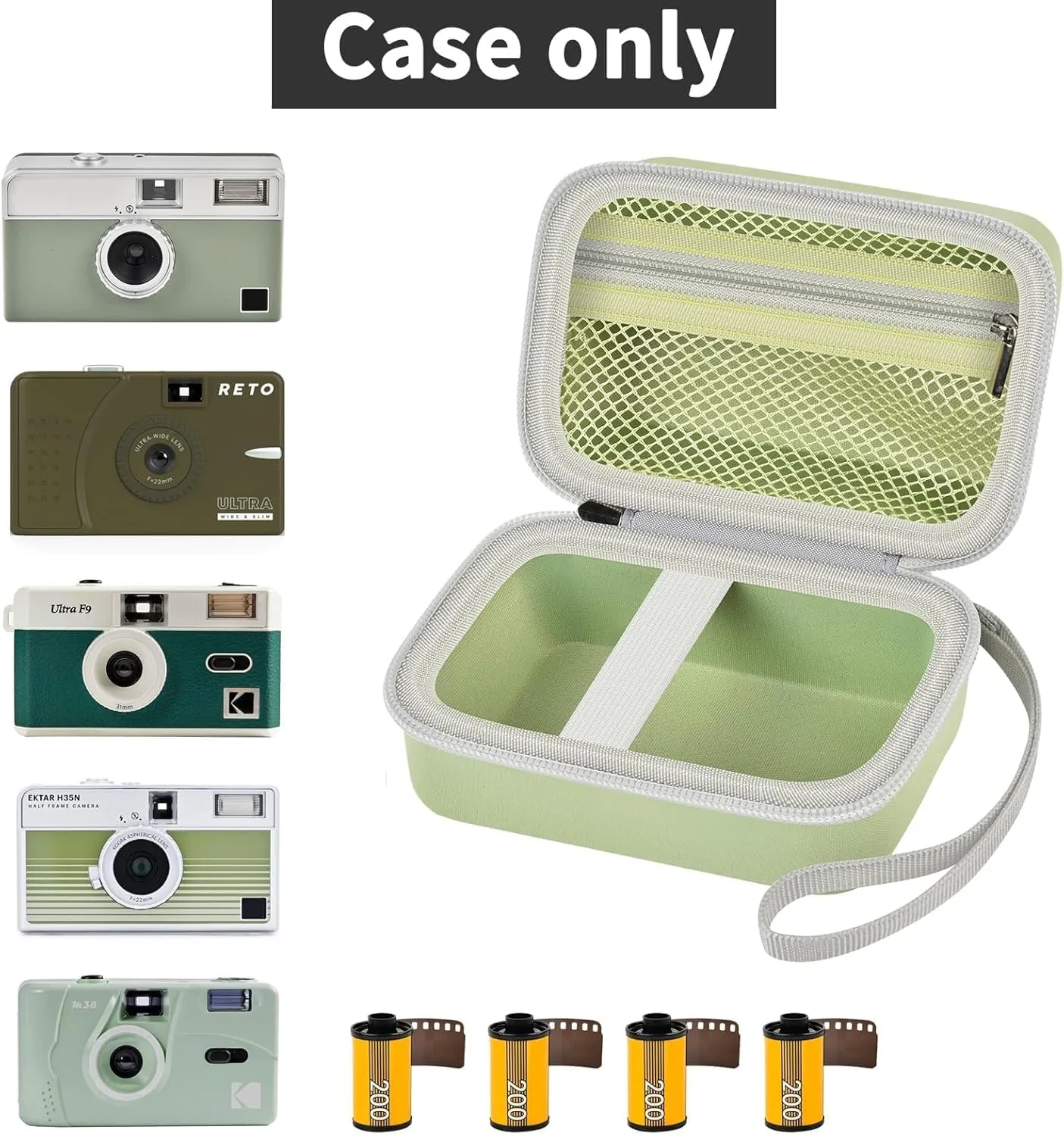 Digital Camera Case Compatible with KODAK EKTAR H35 H35N Half Frame Film Camera, Storage Holder Organizer for Kodak Ultra F9 M35 M38 Paper Shoot kamera, 35mm Film Rolls (Box Only) - Green