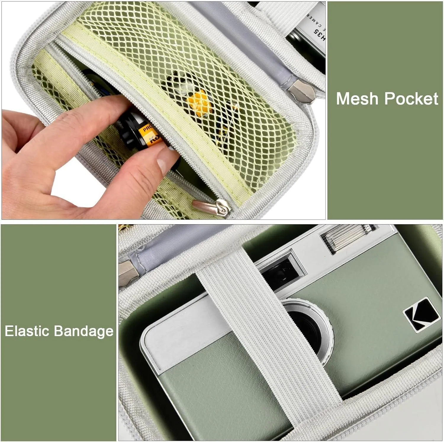 Digital Camera Case Compatible with KODAK EKTAR H35 H35N Half Frame Film Camera, Storage Holder Organizer for Kodak Ultra F9 M35 M38 Paper Shoot kamera, 35mm Film Rolls (Box Only) - Green