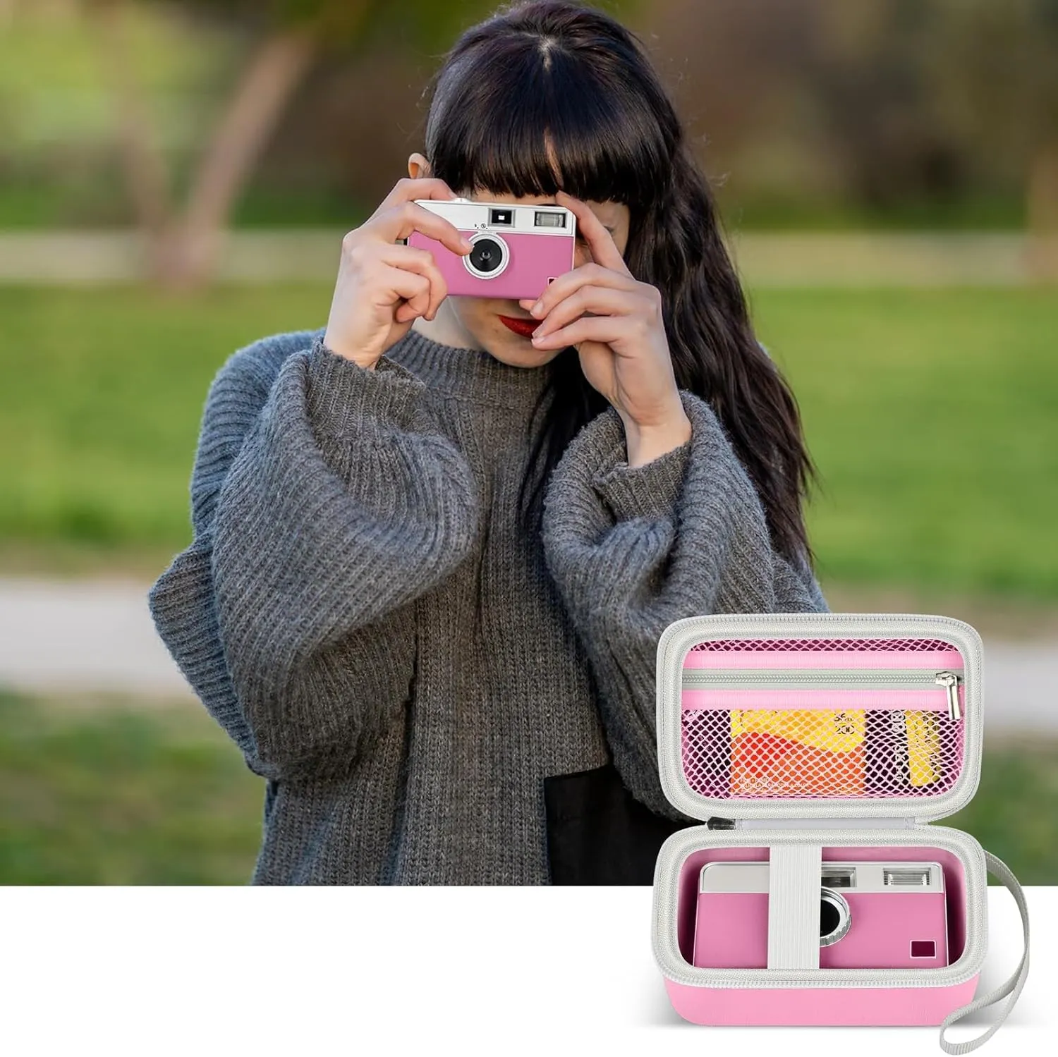 Digital Camera Case Compatible with KODAK EKTAR H35 H35N Half Frame Film Camera, Storage Holder Organizer for Kodak Ultra F9 M35 M38 Paper Shoot kamera, 35mm Film Rolls (Box Only) -Pink