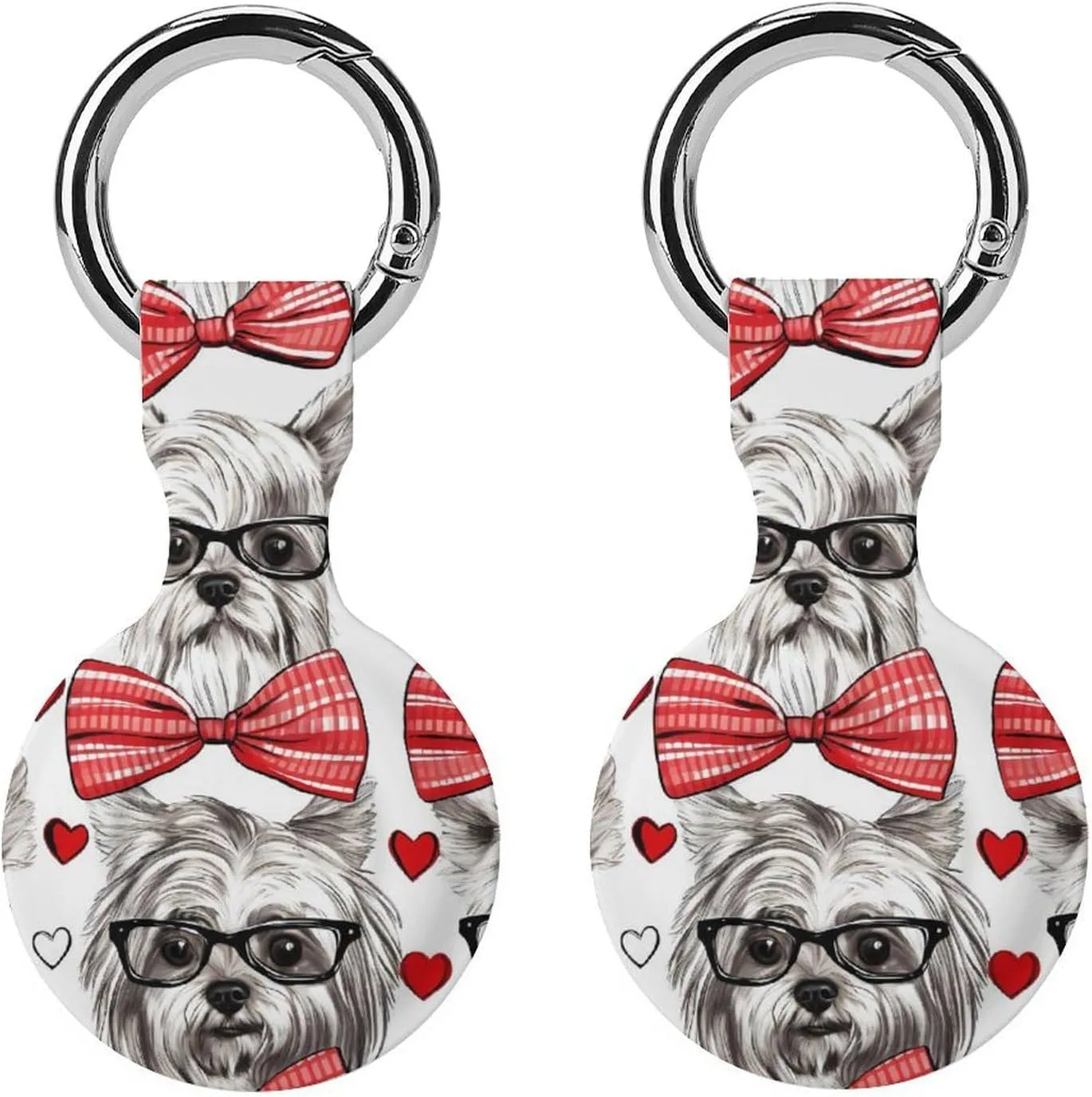 Dogs in Glasses and Bowtie Cute Case for Airtag with Keychain Protective Silicone Air Tag Accessories Holder