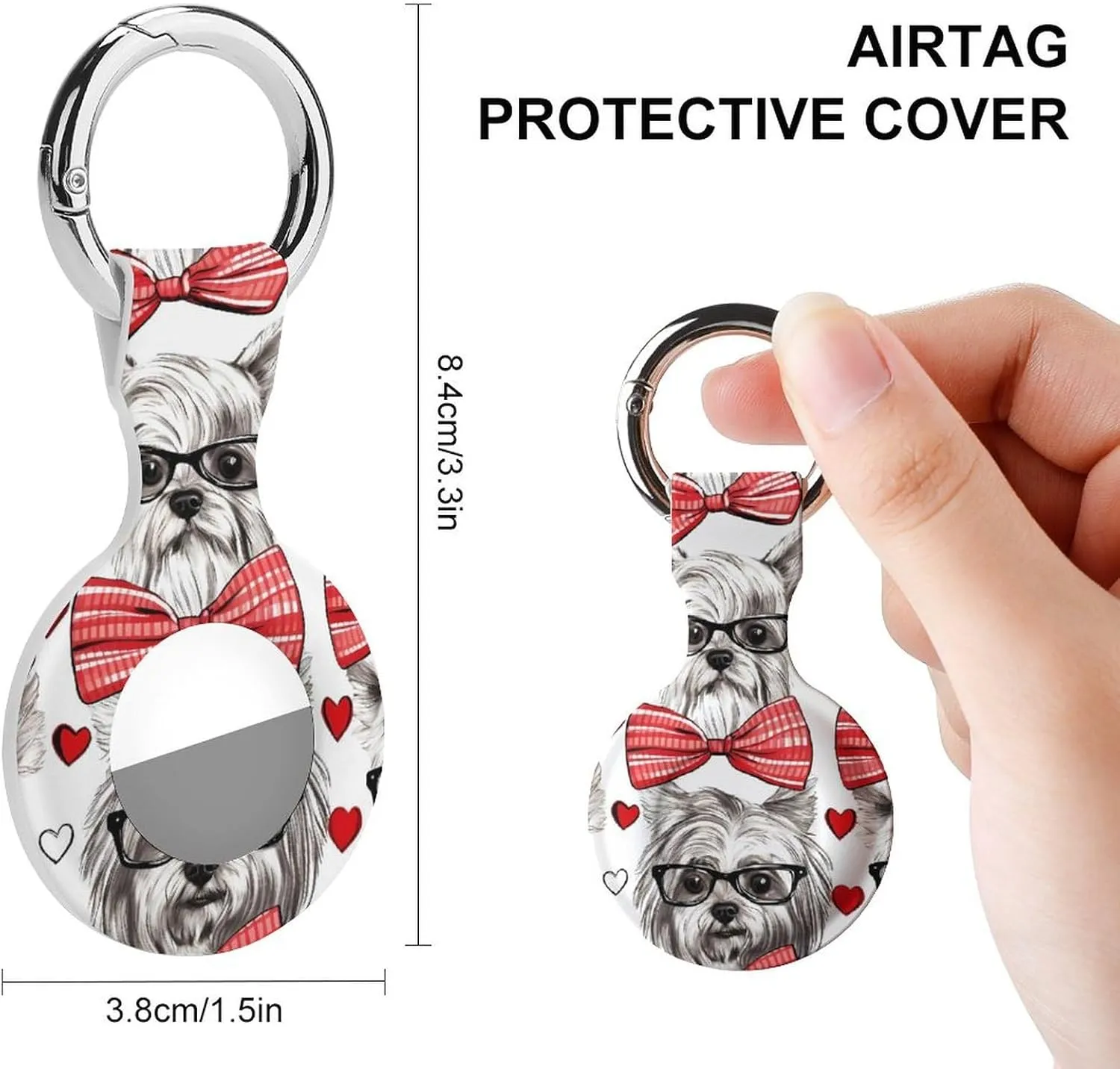 Dogs in Glasses and Bowtie Cute Case for Airtag with Keychain Protective Silicone Air Tag Accessories Holder
