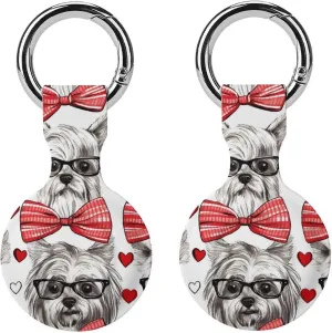 Dogs in Glasses and Bowtie Cute Case for Airtag with Keychain Protective Silicone Air Tag Accessories Holder