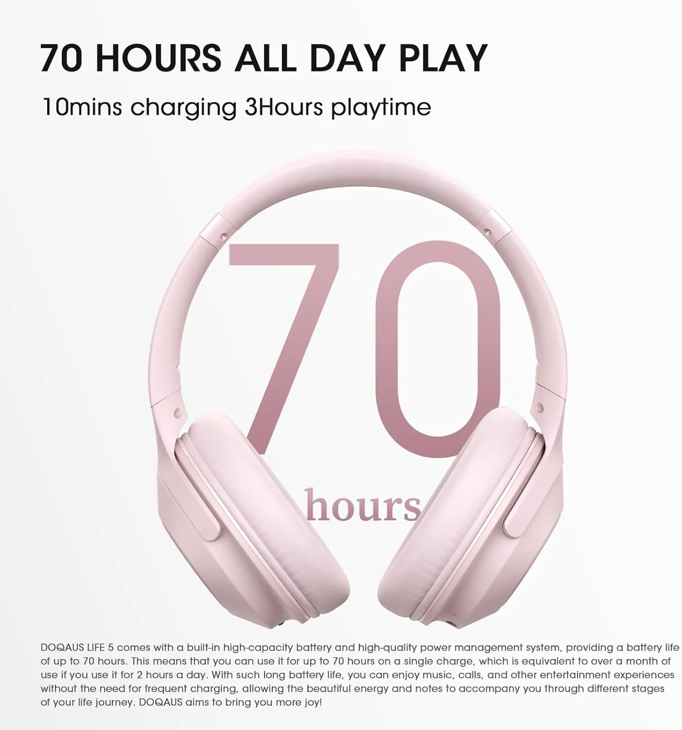 DOQAUS Bluetooth Headphones Over Ear Wireless Headphone, 70H Playtime and 3EQ Modes with Mic, HiFi Stereo Sound, Deep Bass, Memory Foam Cups, for Phone PC Travel Home Office