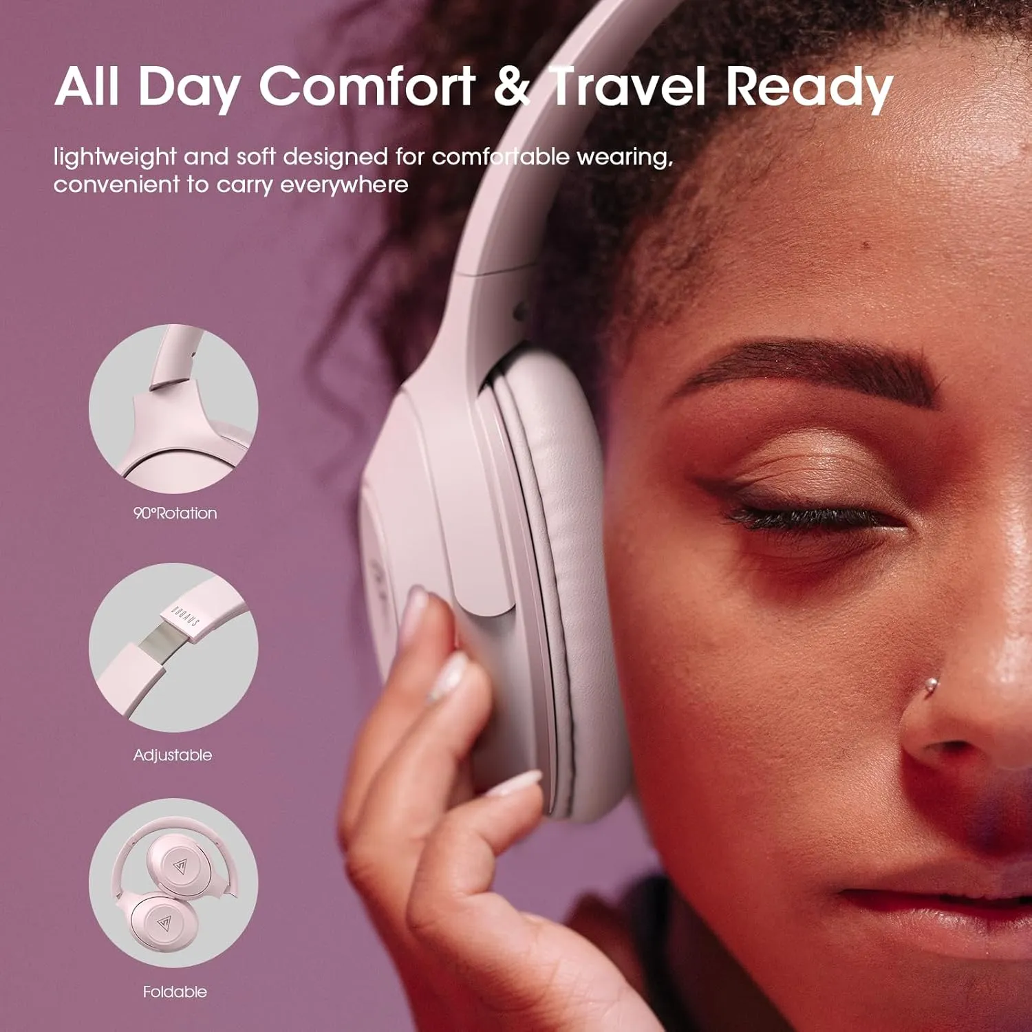DOQAUS Bluetooth Headphones Over Ear Wireless Headphone, 70H Playtime and 3EQ Modes with Mic, HiFi Stereo Sound, Deep Bass, Memory Foam Cups, for Phone PC Travel Home Office