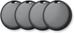 Dot Tags-4 Pack, Key Finder, Bluetooth Luggage Tracker Works with Apple Find My APP (iOS Only, Not for Android), Item Locator for Wallet, Backpack, Suitcases, Replaceable Battery (Black)