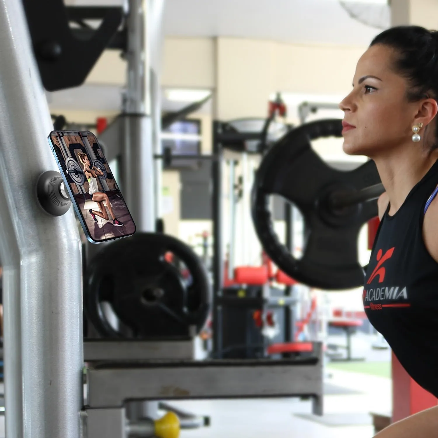 Dual Magnetic Phone Holder for Gym, Strong Magnet Gym Phone Mount, Fit All Phones- 360Adjustable Holder for Video Recording- Designed for Gyms, Car, Kitchen