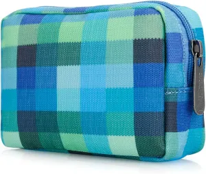 E-Tree Cute Small Makeup Bag,Cosmetic Toiletry Make up Little Items Pouch for Purse,Zipper Mini Tech Charger Cable Electronic Organizer Case,Travel Accessories for Women Men Teen,Blue Checkered