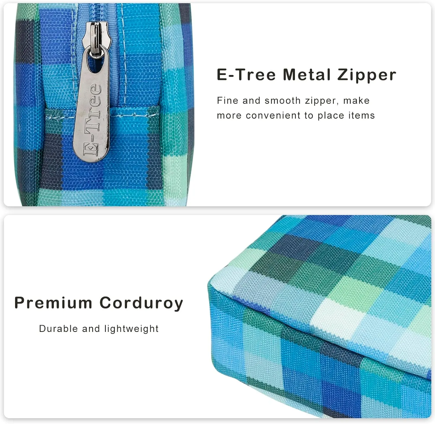 E-Tree Cute Small Makeup Bag,Cosmetic Toiletry Make up Little Items Pouch for Purse,Zipper Mini Tech Charger Cable Electronic Organizer Case,Travel Accessories for Women Men Teen,Blue Checkered