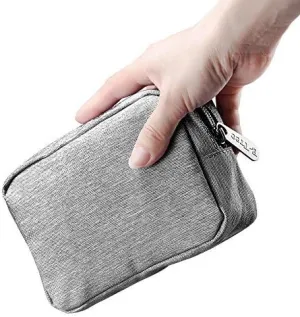 E-Tree Small Makeup Bag, Cosmetic Toiletry Skin Care Make up Little Items Pouch for Purse, Zipper Mini Tech Charger Cable Electronic Organizer Case, Travel Accessories for Women Men Teen, Grey