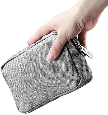 E-Tree Small Makeup Bag, Cosmetic Toiletry Skin Care Make up Little Items Pouch for Purse, Zipper Mini Tech Charger Cable Electronic Organizer Case, Travel Accessories for Women Men Teen, Grey