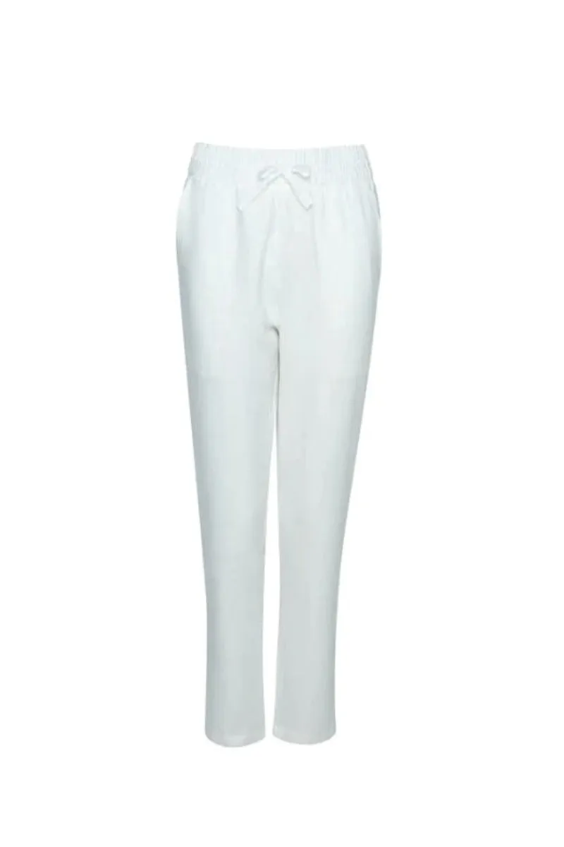 EADIE DRAWSTRING LINEN PANT - LE BLANC
