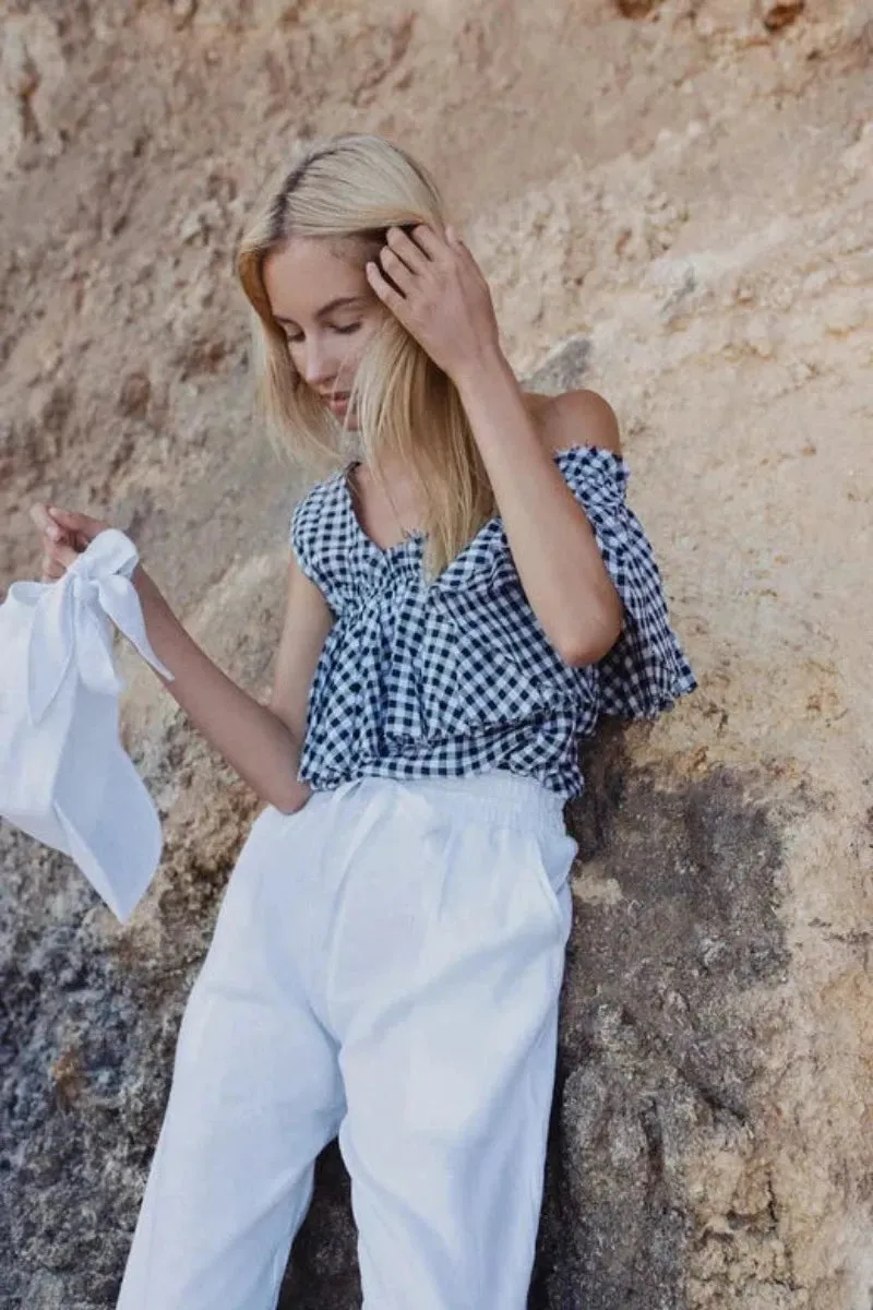 EADIE DRAWSTRING LINEN PANT - LE BLANC