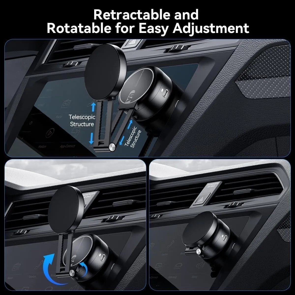 Electric Vacuum Magnetic Car Phone Mount,Vacuum Suction Car Phone Holder Hands-Free,Adjustable Foldable Magnetic Suction Cup Phone Mount,Strong Magnetic Car Mount for Smooth Surface(New-Black)