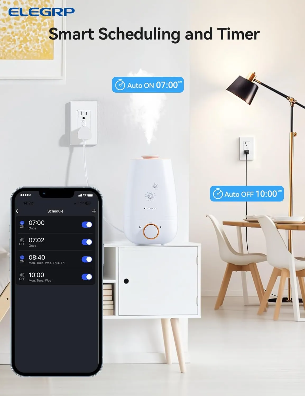 ELEGRP Smart In-Wall Outlet with Energy Monitoring, 2.4GHz Wi-Fi Smart Receptacle Compatible with Alexa & Google Assistant, 2 Individually Controlled Outlets, No Hub Required, UL Listed, White, 6 Pack