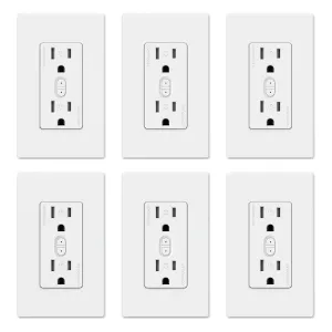 ELEGRP Smart In-Wall Outlet with Energy Monitoring, 2.4GHz Wi-Fi Smart Receptacle Compatible with Alexa & Google Assistant, 2 Individually Controlled Outlets, No Hub Required, UL Listed, White, 6 Pack
