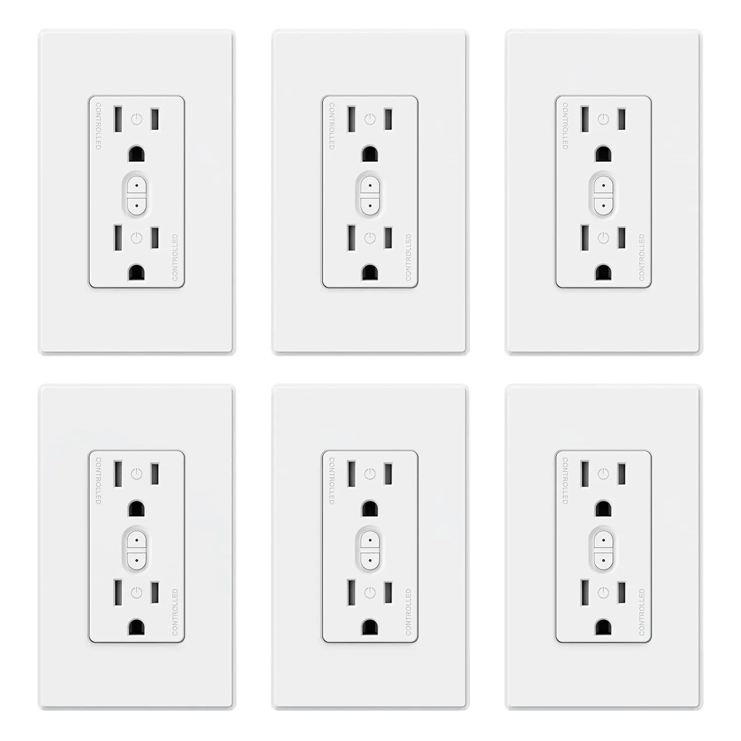 ELEGRP Smart In-Wall Outlet with Energy Monitoring, 2.4GHz Wi-Fi Smart Receptacle Compatible with Alexa & Google Assistant, 2 Individually Controlled Outlets, No Hub Required, UL Listed, White, 6 Pack