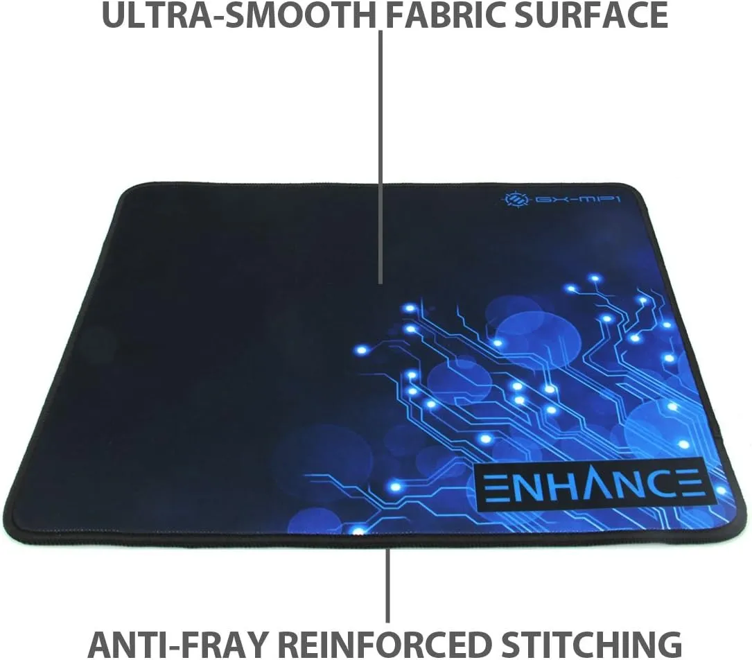 ENHANCE Small Gaming Mouse Pad (12.6 x 10.6) - Small Mouse Mat, Anti-Fray Stitching, Non-Slip Rubber Base, Precision Tracking for Mousepad with Smooth Cloth Fabric Professional Esports Mat (Blue)
