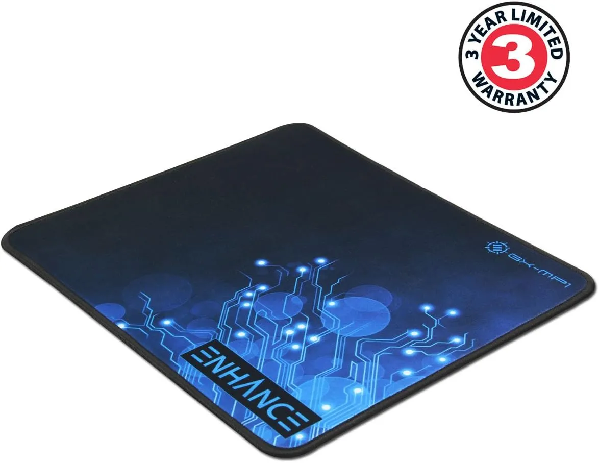 ENHANCE Small Gaming Mouse Pad (12.6 x 10.6) - Small Mouse Mat, Anti-Fray Stitching, Non-Slip Rubber Base, Precision Tracking for Mousepad with Smooth Cloth Fabric Professional Esports Mat (Blue)