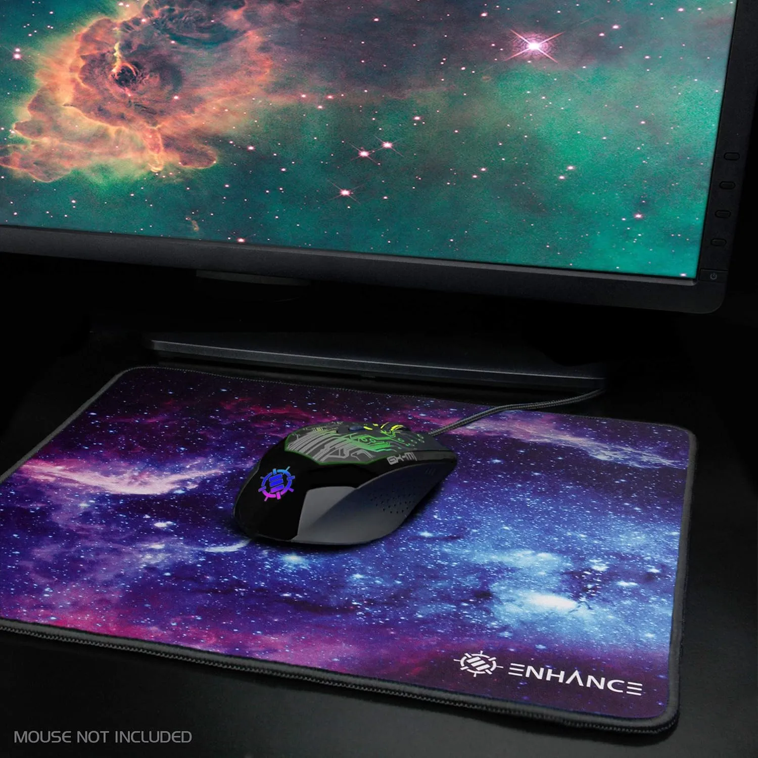 ENHANCE Small Gaming Mouse Pad (12.6 x 10.6) - Small Mouse Mat, Anti-Fray Stitching, Non-Slip Rubber Base, Precision Tracking for Mousepad with Smooth Cloth Fabric Professional Esports Mat (Galaxy)
