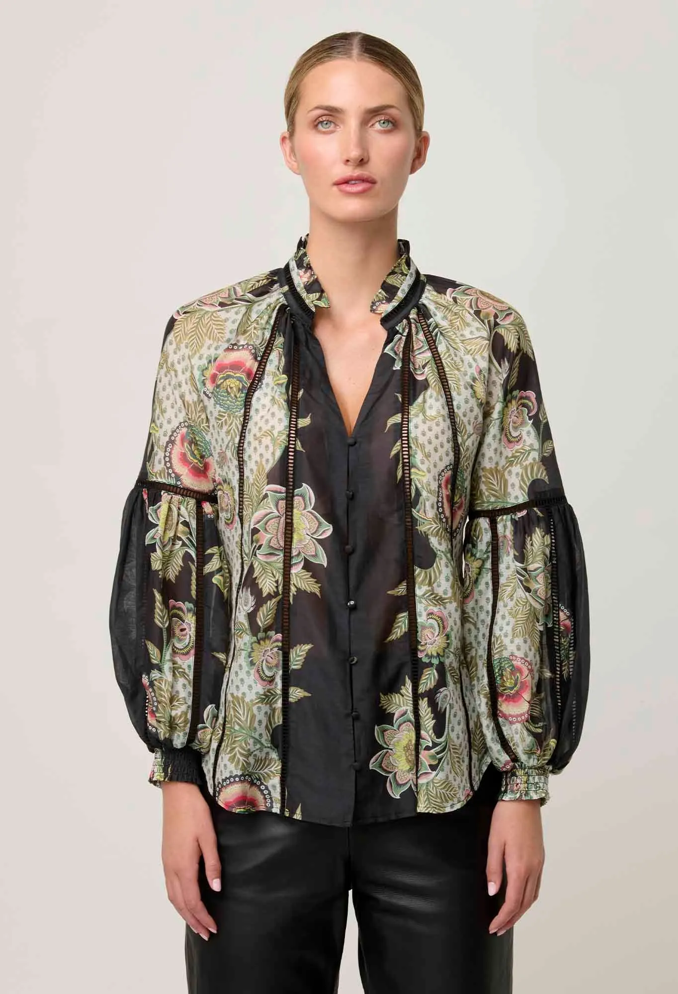 Espada Cotton Silk Blouse in Mariposa Nero