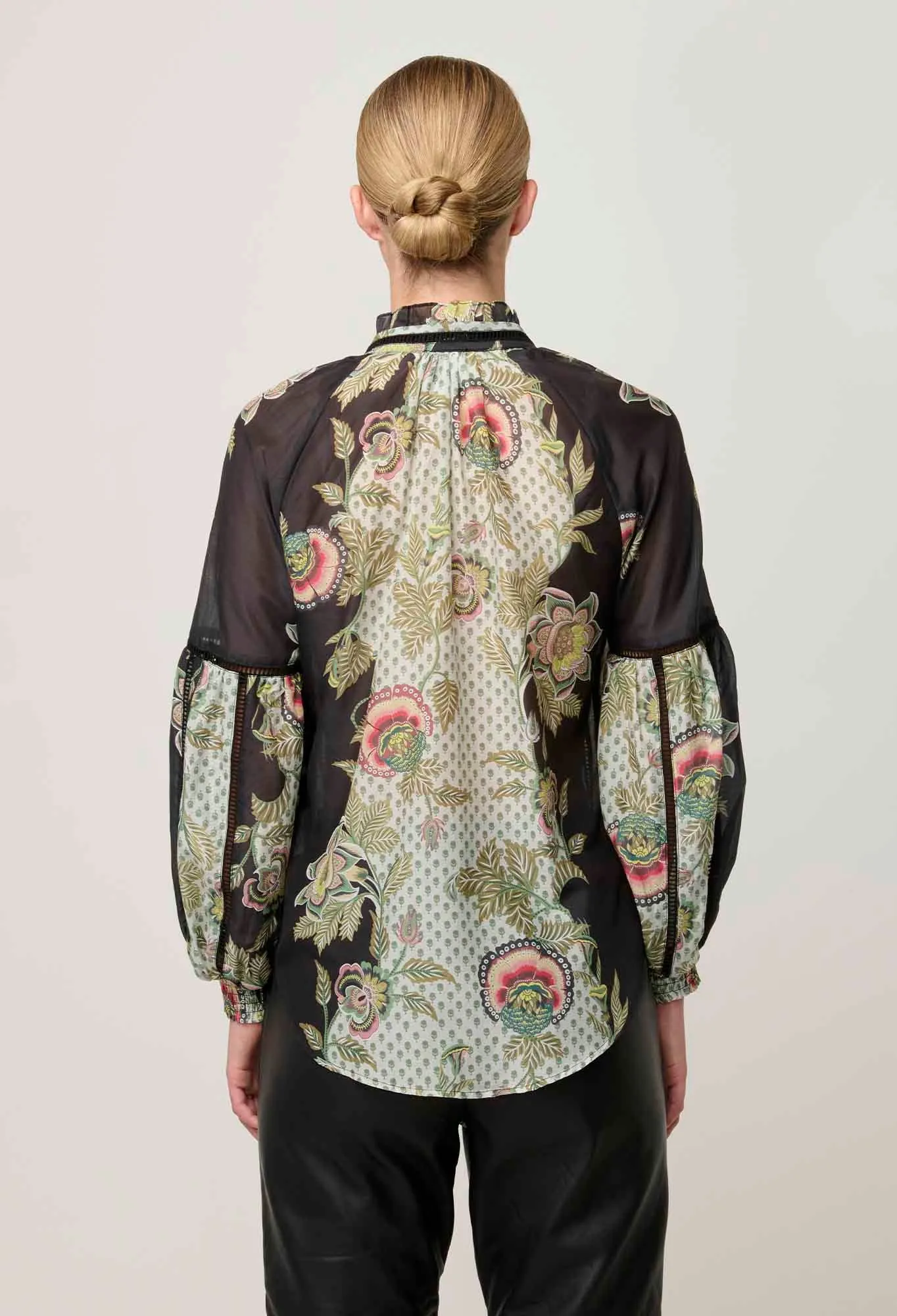 Espada Cotton Silk Blouse in Mariposa Nero