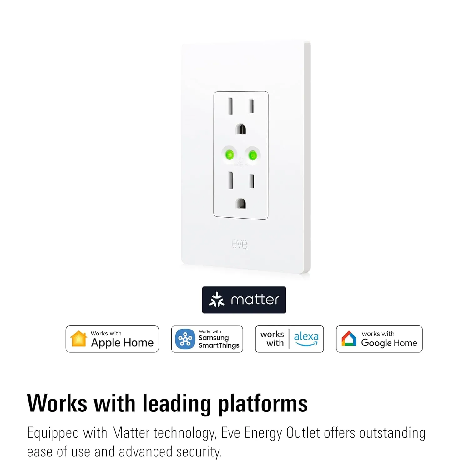 Eve Energy Outlet (Matter)  Smart Outlet & Power Meter, App & Voice Control, No Bridge, Thread, Works with Apple Home, Alexa, Google Home, SmartThings, 100% Privacy, Requires Thread Border Router