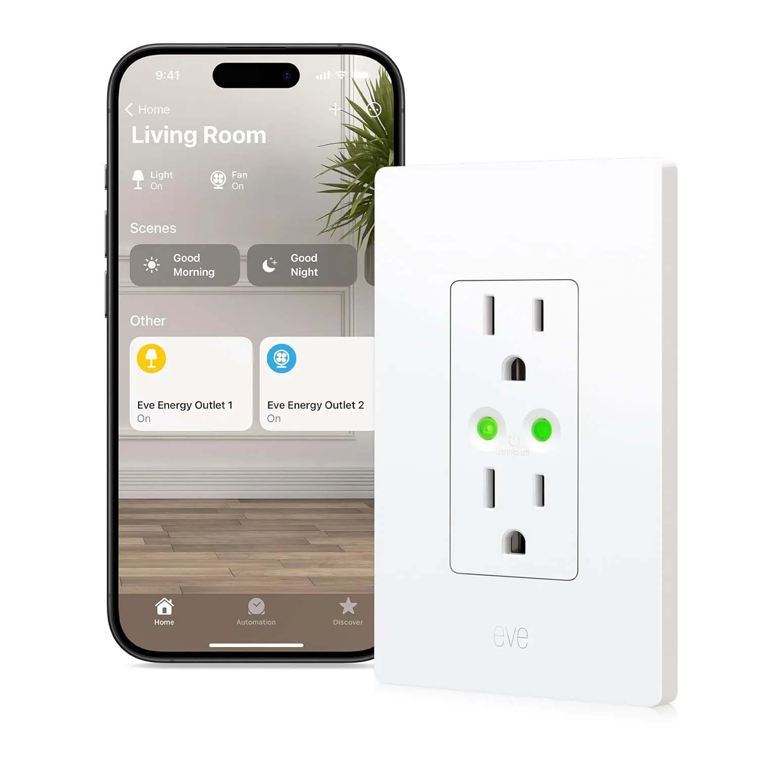 Eve Energy Outlet (Matter)  Smart Outlet & Power Meter, App & Voice Control, No Bridge, Thread, Works with Apple Home, Alexa, Google Home, SmartThings, 100% Privacy, Requires Thread Border Router