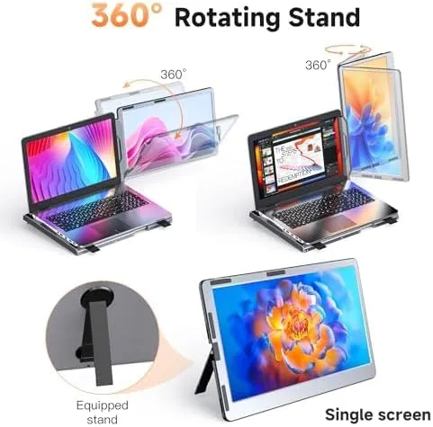 F2 Triple Portable Monitor Extender Aluminum Alloy Dual 14'' Display Multi-angle FHD 1080P IPS Type-C/Mini HDMI Laptop Screen Extender Compatible with Windows/MAC/Chrome/Linux (F1-JJSZ-01)
